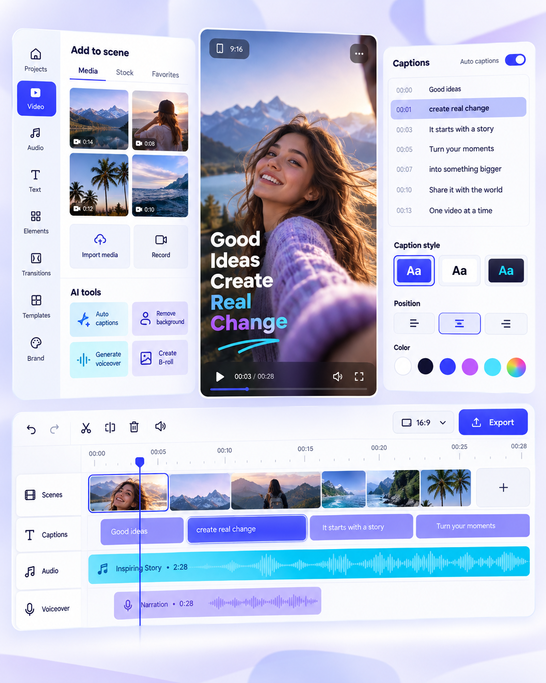 Vertical video editing workspace