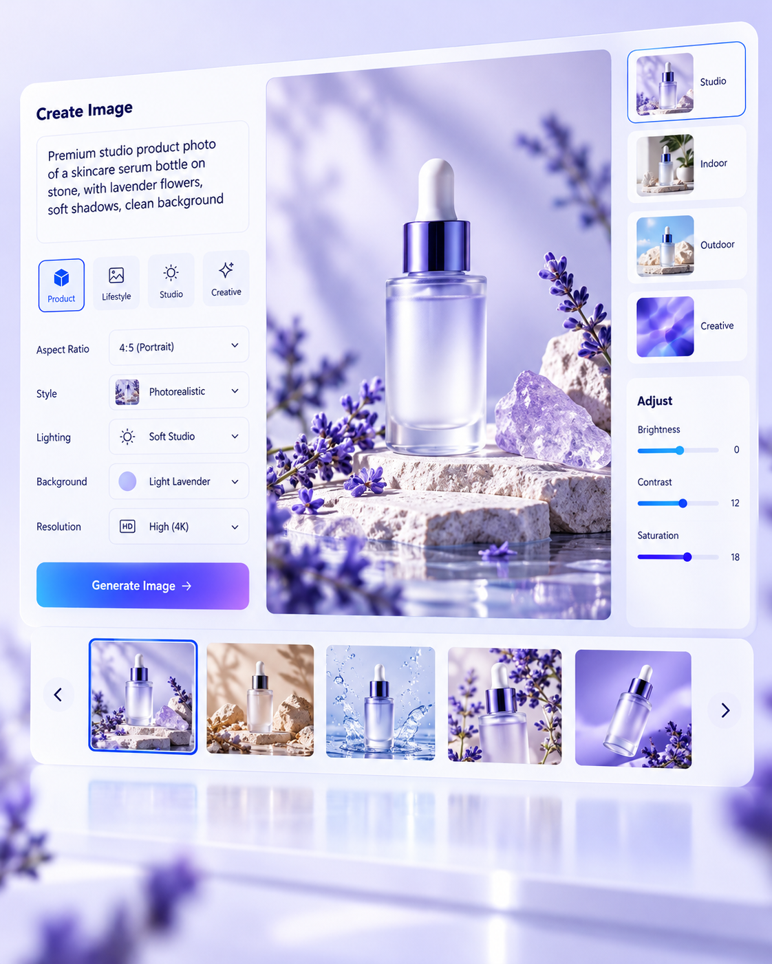 Studio product photo dashboard